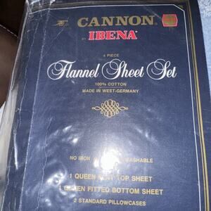 Vintage Cannon IBENA Flannel Sheet SET QUEEN BLUE White Cotton New Factory Seal